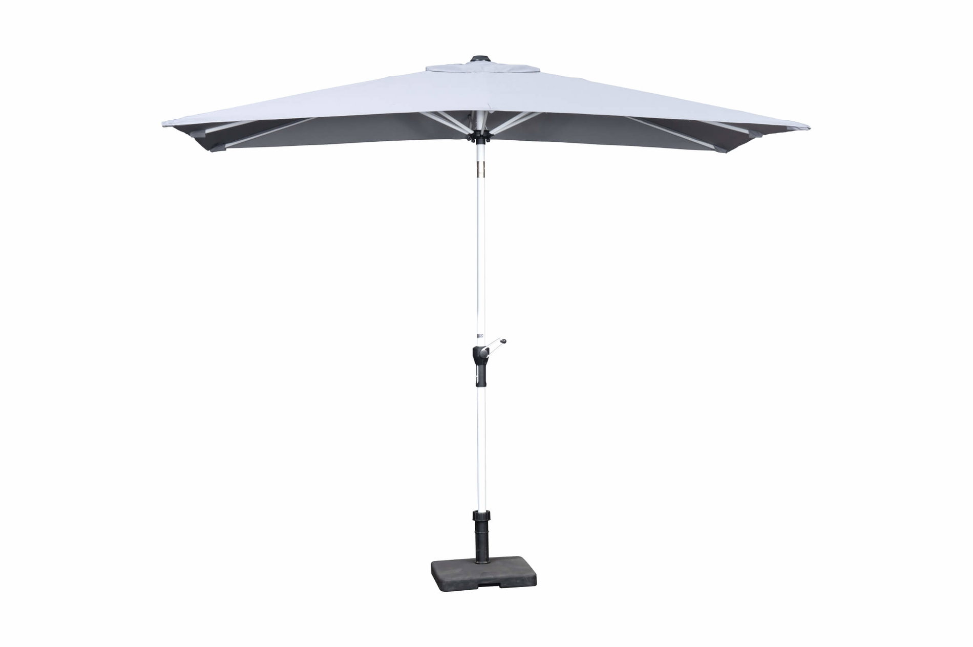 OUTFLEXX Sydney Parasol de mercado, blanco/gris, Aluminio/Poliéster, 270 x 150 cm, con función de manivela, recubierto en polvo, protección UV 80+, resistente a la intemperie