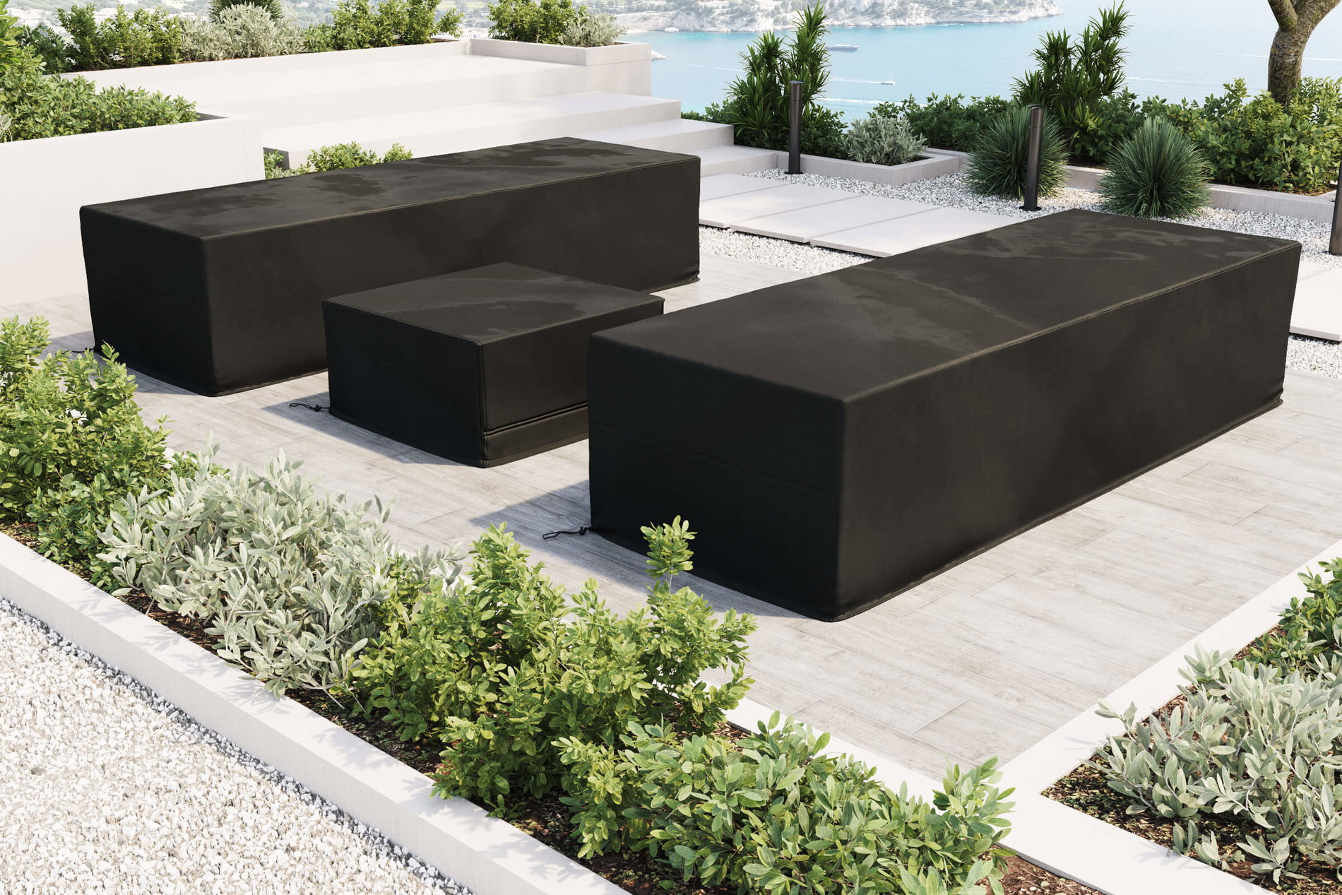 Set de fundas protectoras OUTFLEXX para tumbonas de jardín, negro, tejido Ripstop/poliéster, repelente al agua, protección UV