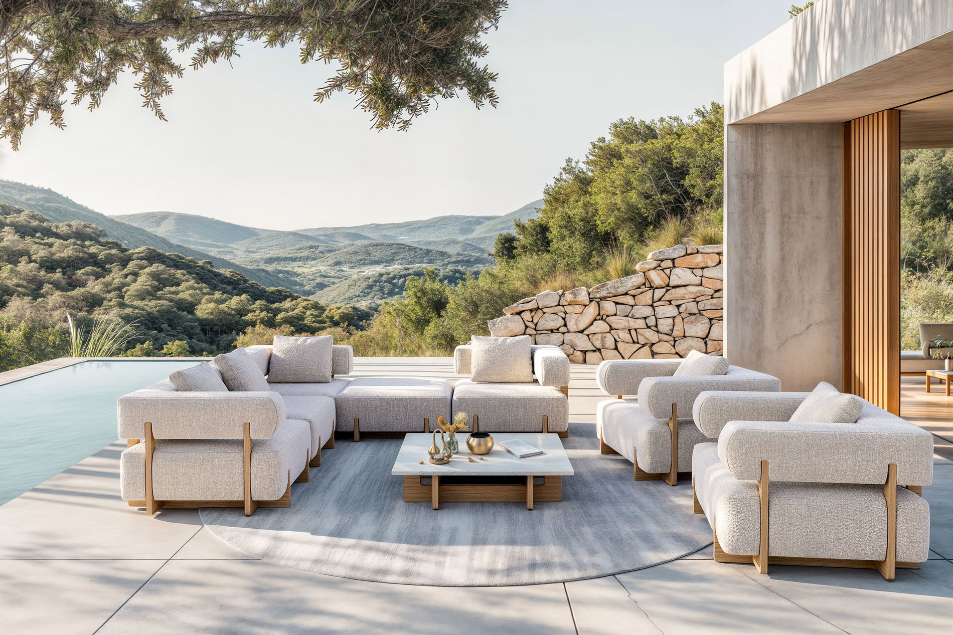 PLOSS Epoque XL Lounge de jardín, beige/cloud weave, aluminio/poliéster/espuma, incluye cojines