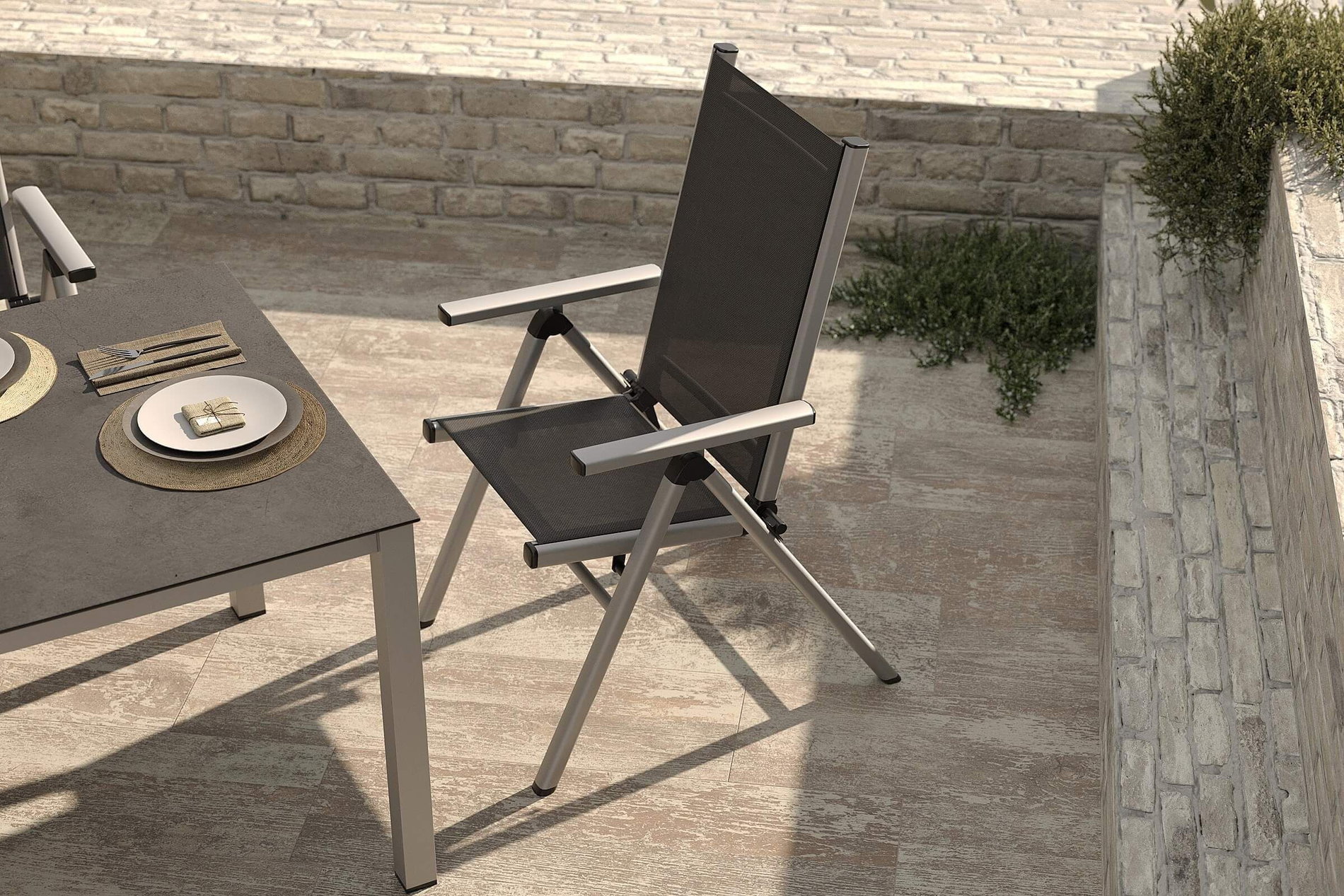 Kettler BasicPlus Pro Silla Plegable, plata/antracita, Aluminio/Textileno, 75 x 62 x 110 cm, plegable