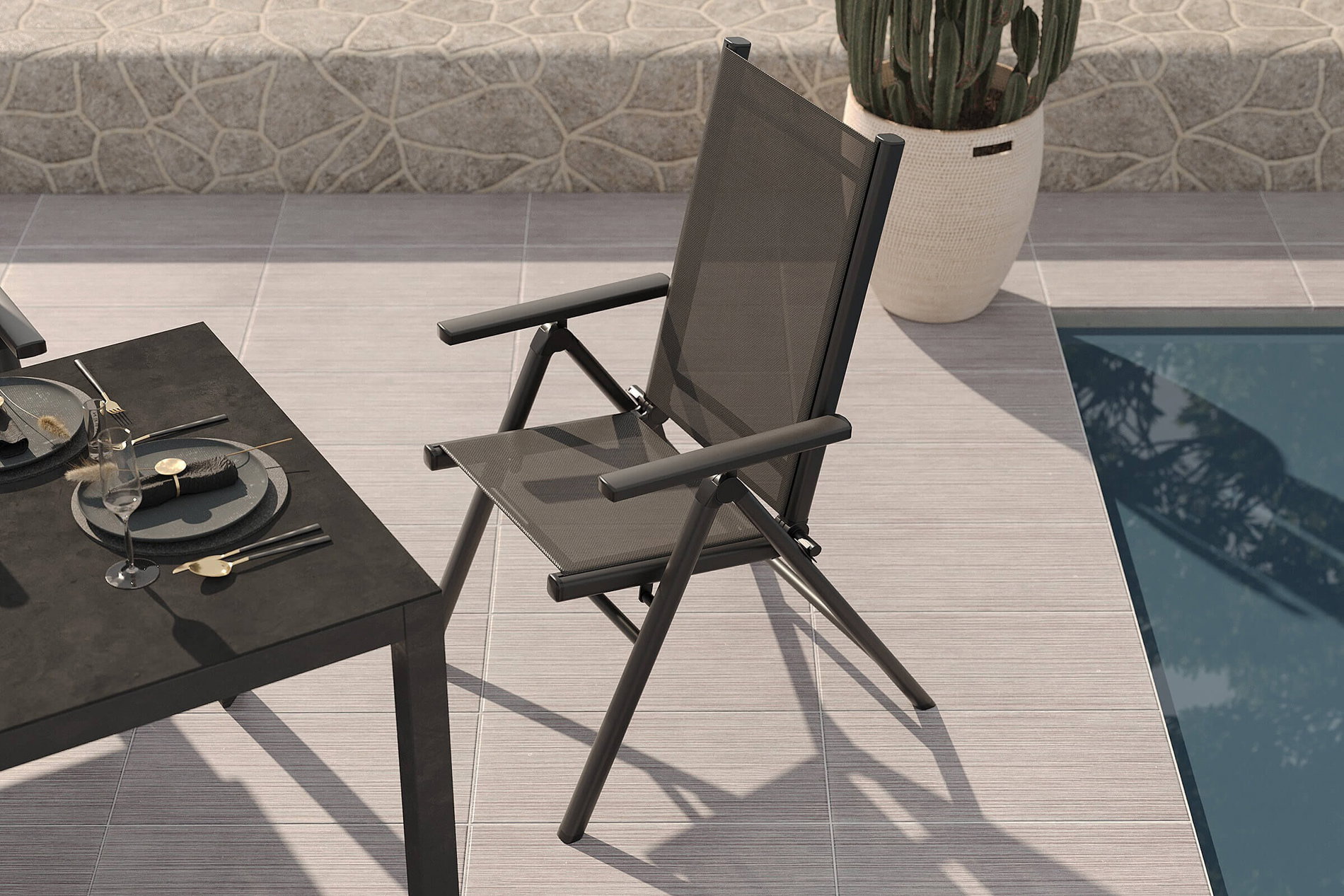 Kettler BasicPlus Pro Silla plegable, antracita, Aluminio/Textilene, 75 x 62 x 110 cm, plegable