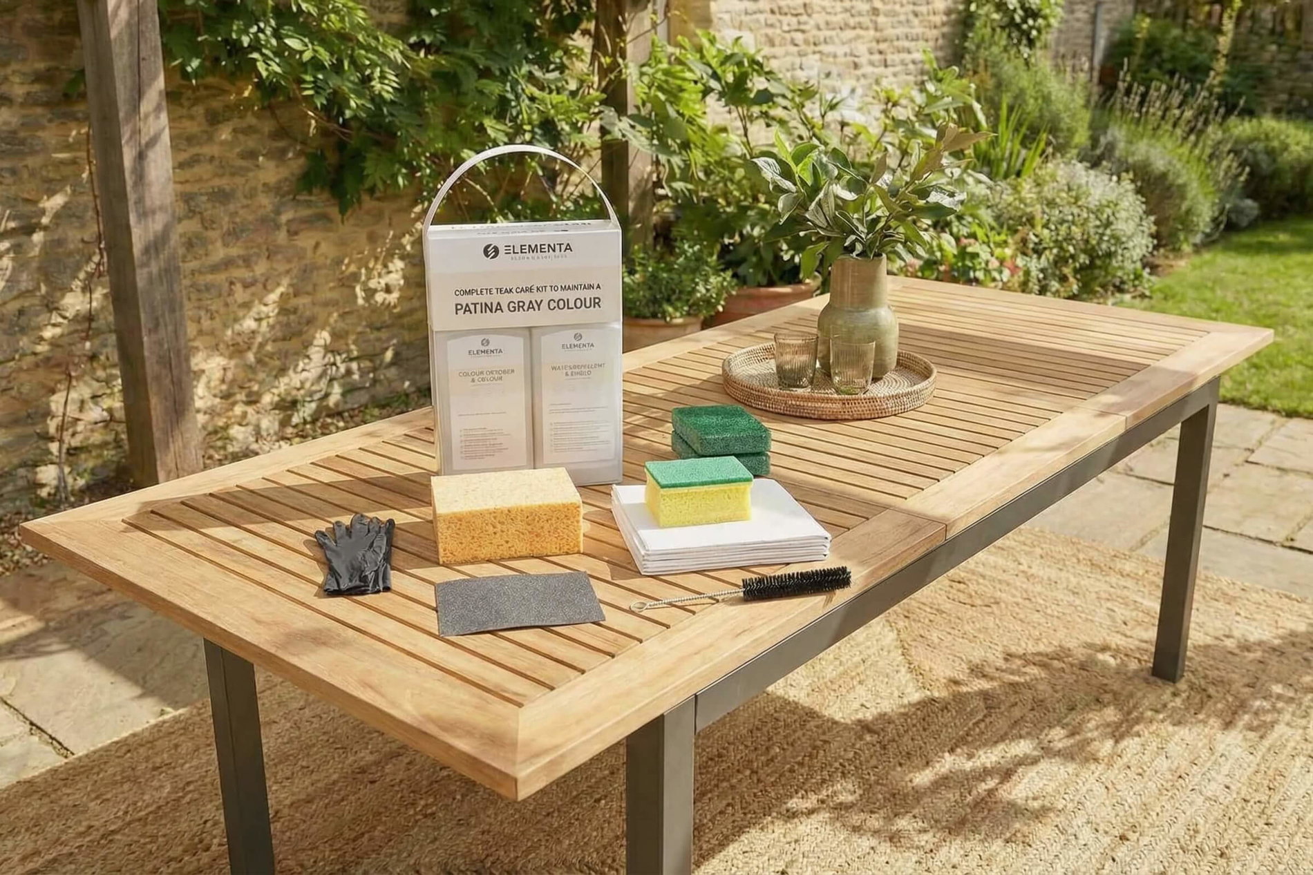 ELEMENTA Teak Kits 3-in-1 Box Pflegemittel, Holz & Hartholz, 2x 1000 ml, Cleaner & Shield