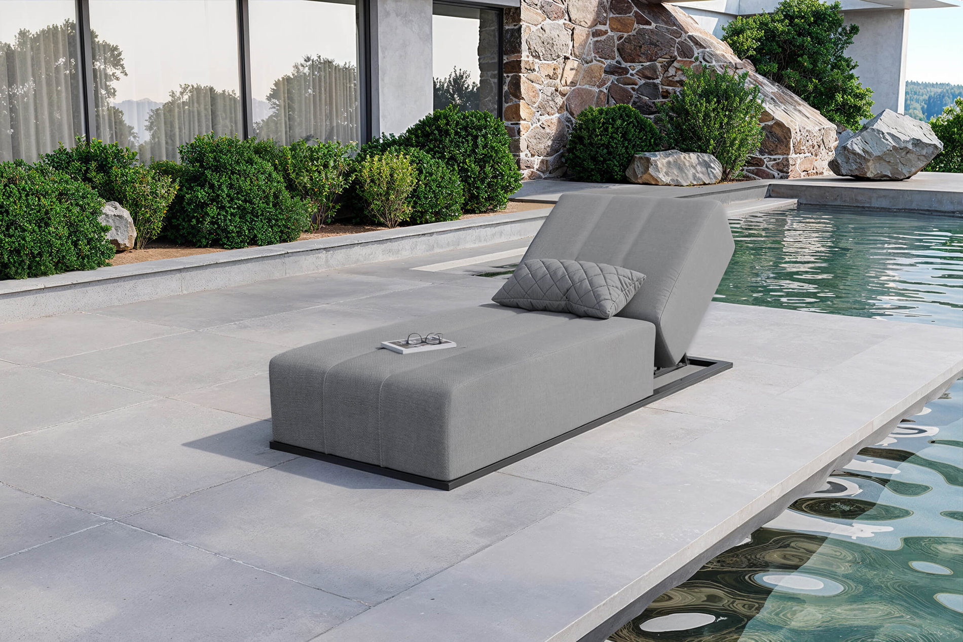 OUTFLEXX Porvoo Tumbona de jardín, gris claro/antracita, Aluminio/Poliéster, 215 x 90 cm, respaldo ajustable, recubrimiento en polvo