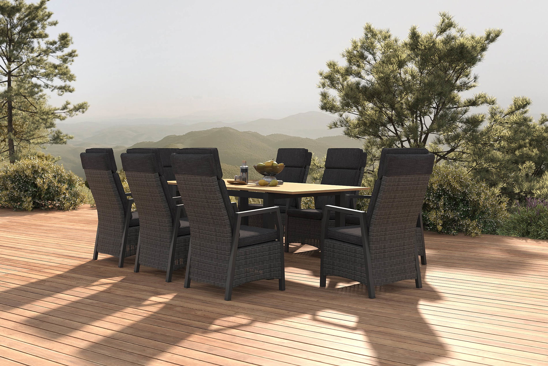 HARTMAN Nova Garten-Essgruppe mit 8 Sesseln, anthrazit/grau, Alu/Teak/Polyrattan, 150/210 x 90 cm, ausziehbarer Tisch, verstellbare Rückenlehne HARTMAN Nova Garten-Essgruppe mit 8 Sesseln, anthrazit/grau, Alu/Teak/Polyrattan, 150/210 x 90 cm, ausziehbarer Tisch, verstellbare Rückenlehne