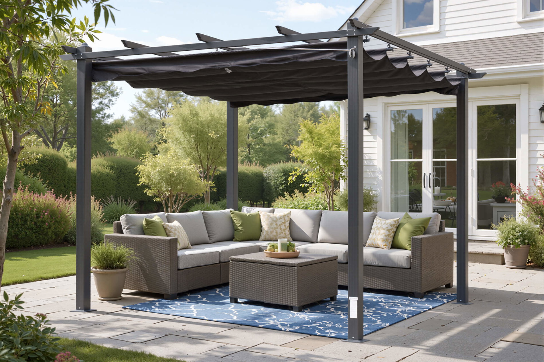 Pérgola OUTFLEXX Antalya con techo de tela plegable, antracita, aluminio/acero/poliéster, 3 x 3 m, protección UV 30+