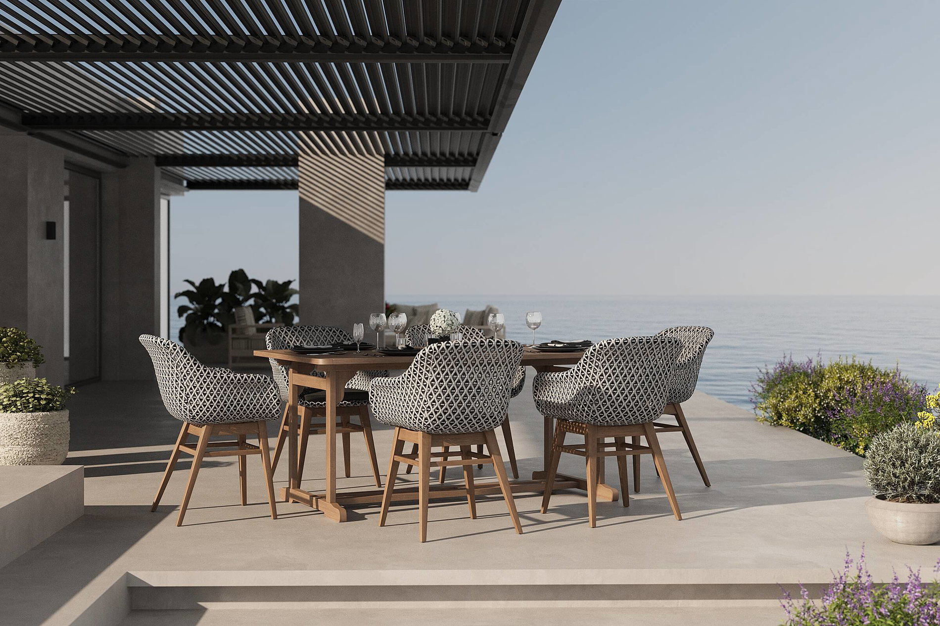 OUTFLEXX Bali Conjunto de comedor de jardín con 6 sillones Dining, negro/blanco/natural, acacia/polirratán, 150/200 x 90 cm, producto certificado FSC® OUTFLEXX Bali Conjunto de comedor de jardín con 6 sillones Dining, negro/blanco/natural, acacia/polirratán, 150/200 x 90 cm, producto certificado FSC®