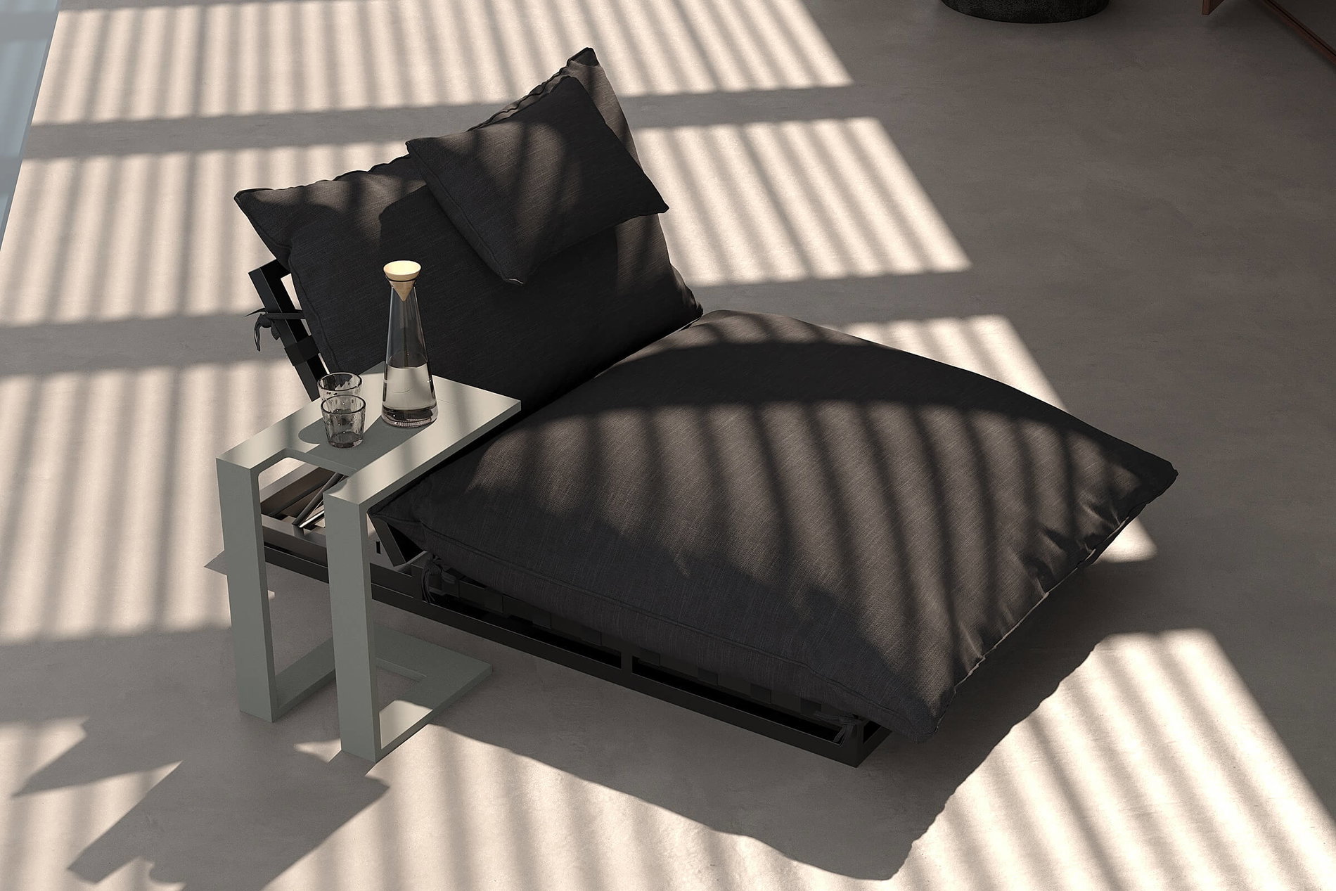 Set de tumbonas de jardín OUTFLEXX Taro, gris oscuro/negro, aluminio/poliéster, 190 x 120 cm, ajustable, incl. cojín y mesa auxiliar en U Set de tumbonas de jardín OUTFLEXX Taro, gris oscuro/negro, aluminio/poliéster, 190 x 120 cm, ajustable, incl. cojín y mesa auxiliar en U