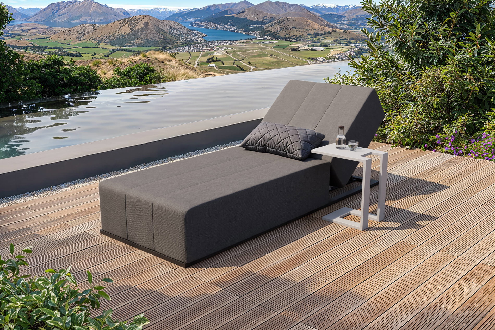Conjunto de tumbona de jardín OUTFLEXX Taro, gris claro/blanco, aluminio/Quick-Dry-Foam, 215 x 90 cm, respaldo regulable, incluye mesa auxiliar Conjunto de tumbona de jardín OUTFLEXX Taro, gris claro/blanco, aluminio/Quick-Dry-Foam, 215 x 90 cm, respaldo regulable, incluye mesa auxiliar