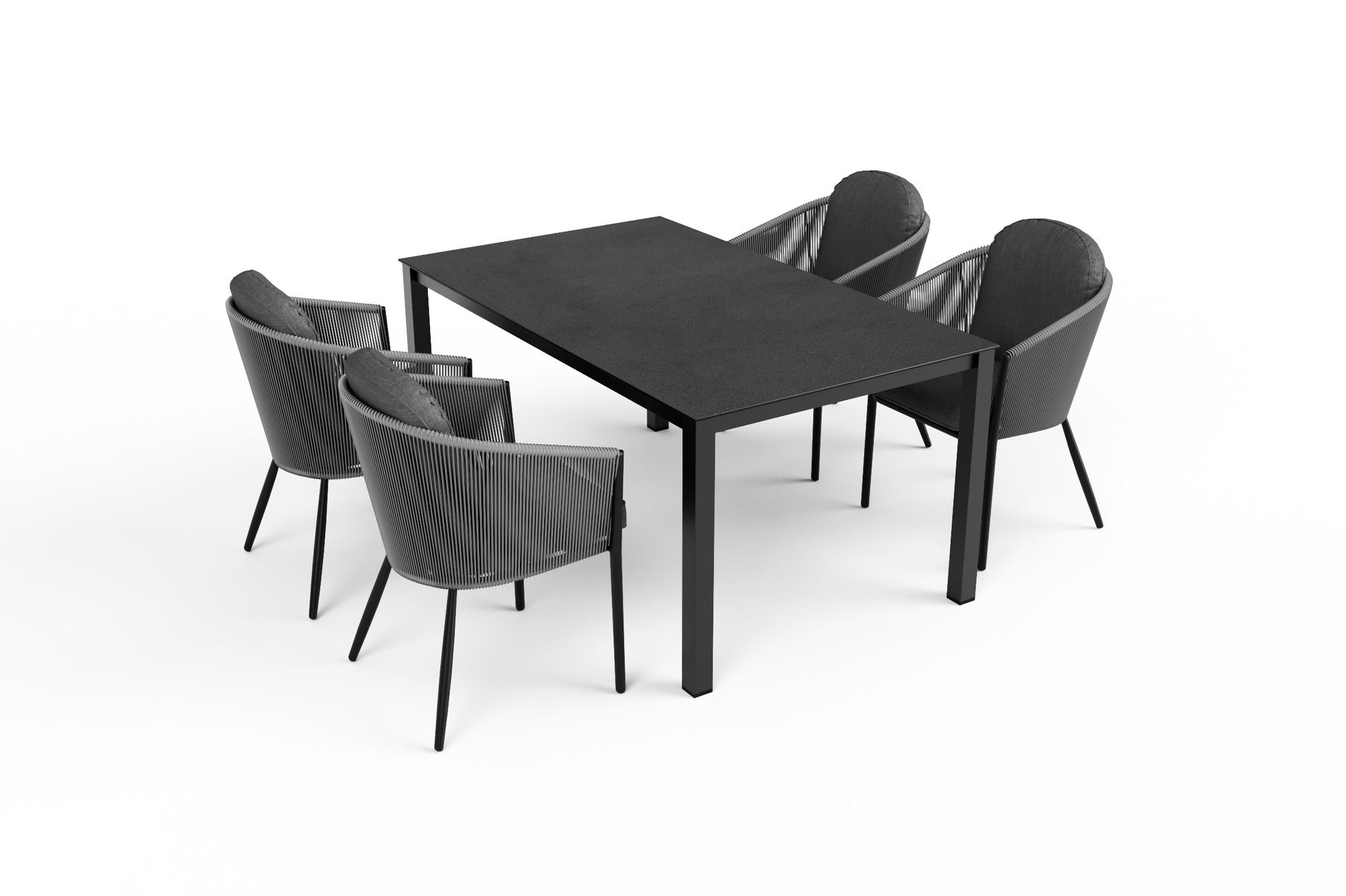 Conjunto de comedor de jardín OUTFLEXX Tavio, antracita mate/gris oscuro, aluminio/trenzado Rope/Spraystone, 160 x 95 cm, 4 sillas de comedor