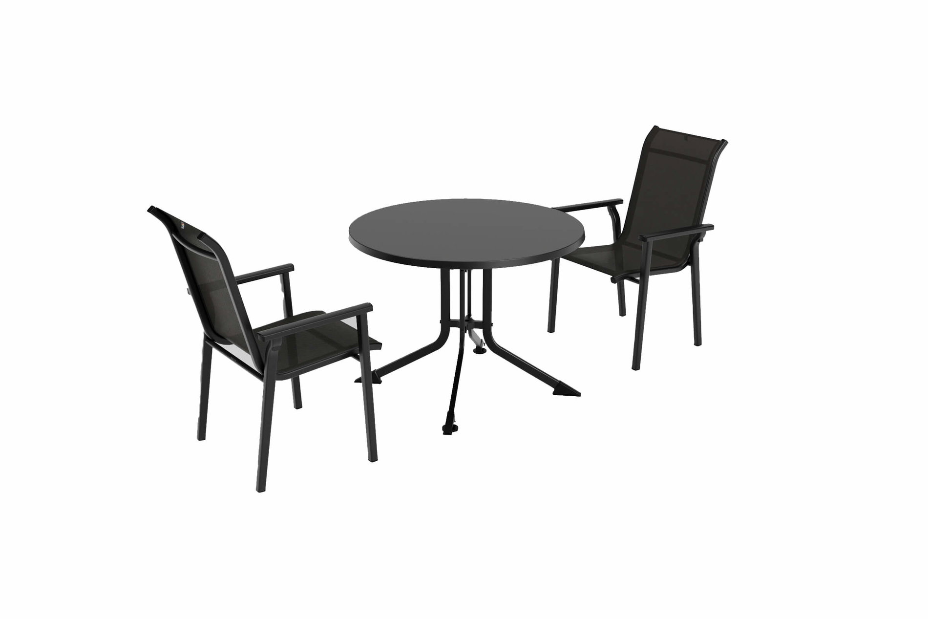 KETTLER BasicPlus Pro Garten-Essgruppe, anthrazit, Aluminium/Textilene/KETTALUX, Ø 100 x 74 cm, 2 Stapelsessel