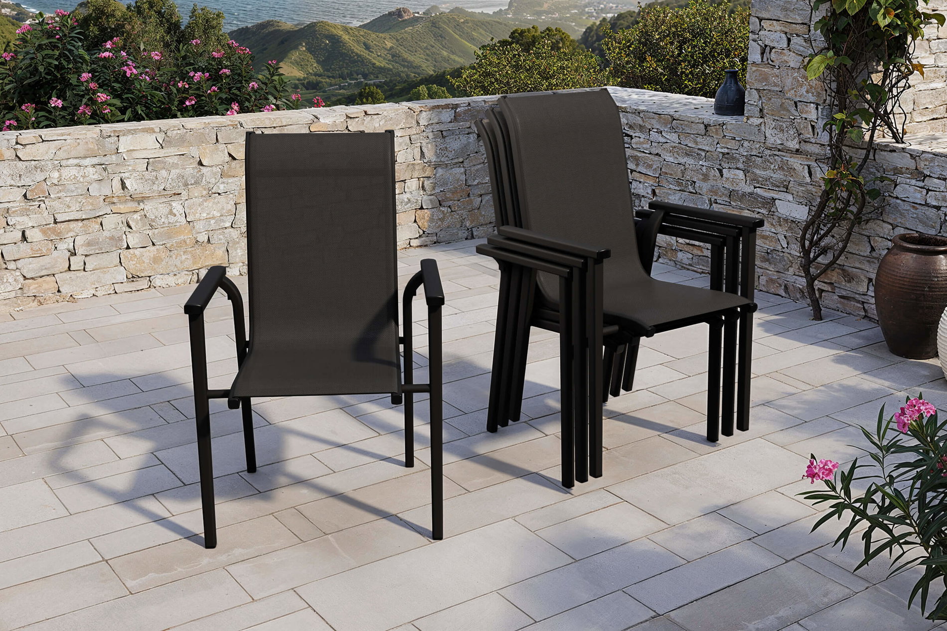 KETTLER BasicPlus Pro Stapelsessel 4er-Set, anthrazit, Aluminium Textilene, 70 x 65 x 99 cm, stapelbar KETTLER BasicPlus Pro Stapelsessel 4er-Set, anthrazit, Aluminium Textilene, 70 x 65 x 99 cm, stapelbar