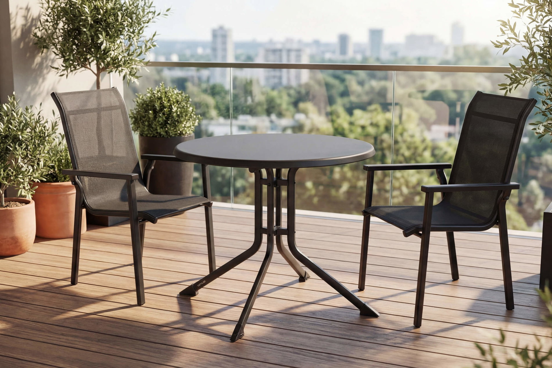 KETTLER BasicPlus Pro Balkon-Set, anthrazit, Aluminium/KETTALUX/Textilene, Tisch Ø 70 cm, rund, 2 Stapelsessel KETTLER BasicPlus Pro Balkon-Set, anthrazit, Aluminium/KETTALUX/Textilene, Tisch Ø 70 cm, rund, 2 Stapelsessel
