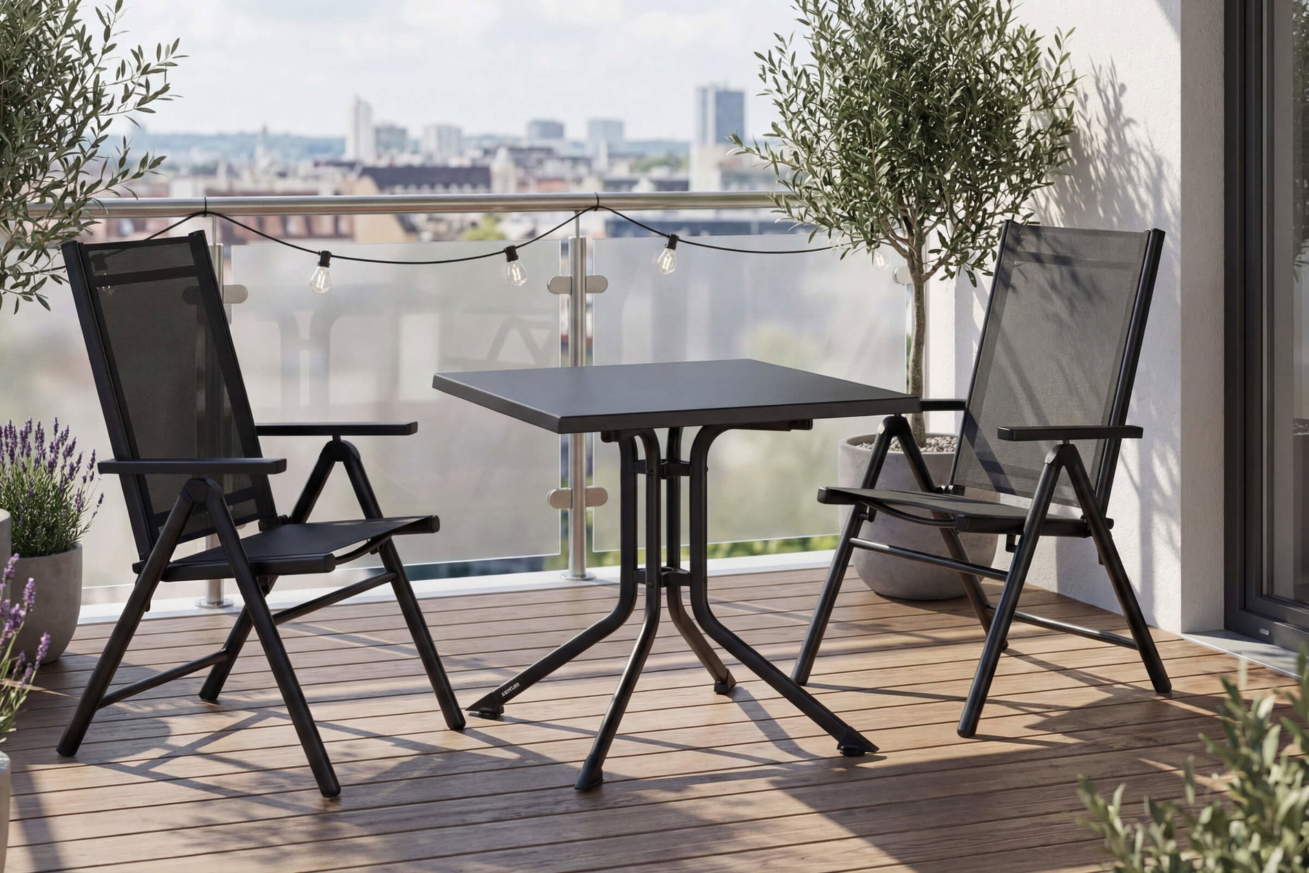 KETTLER BasicPlus Pro Balkon-Set, anthrazit, Aluminium/KETTALUX/Textilene, Tisch 70 x 70 cm, 2 Klappstühle, ergonomisch KETTLER BasicPlus Pro Balkon-Set, anthrazit, Aluminium/KETTALUX/Textilene, Tisch 70 x 70 cm, 2 Klappstühle, ergonomisch