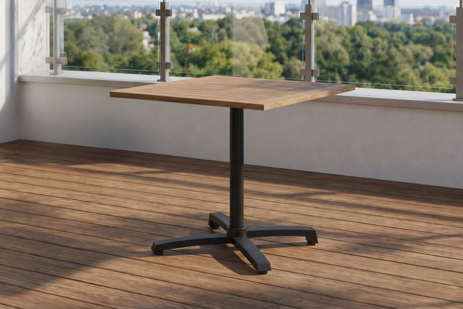 STERN Livorno 2 Klapptisch, anthrazit, Aluminium/Old Teak, 80 x 80 cm, klappbar, Kreuzfußgestell