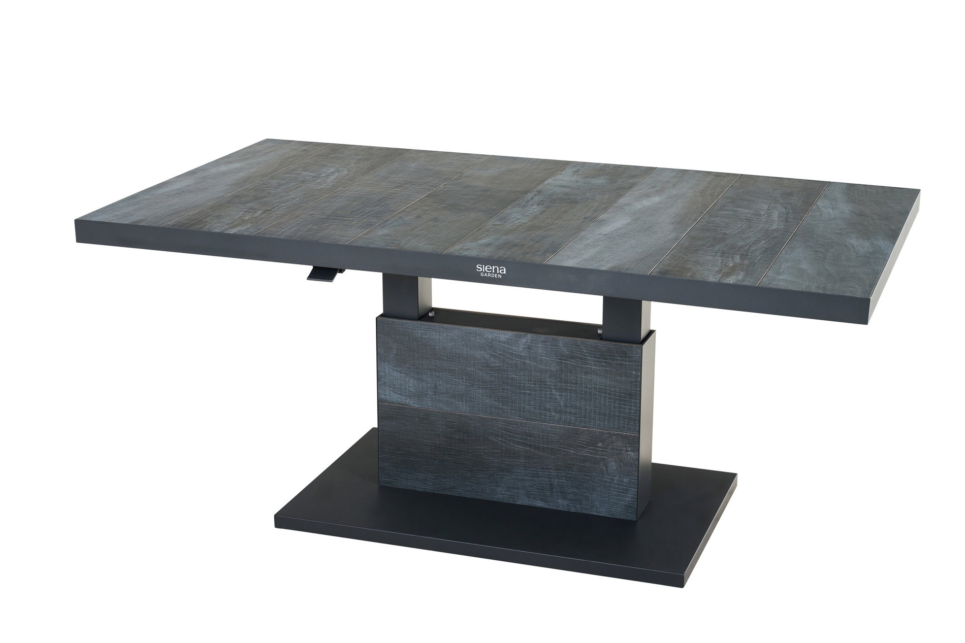 SIENA GARDEN Mesa elevable Talina, antracita/wood grey, aluminio y cerámica, 160 x 90 x 52-72 cm, regulable en altura de forma continua, resistente a los arañazos