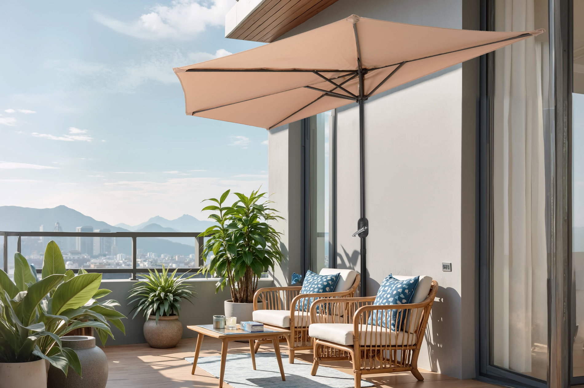 OUTFLEXX Cambridge Halbschirm, khaki/dunkelgrau, Aluminium/Stahl/Polyester, Ø 270 cm, mit Kurbel, UV50+, platzsparend