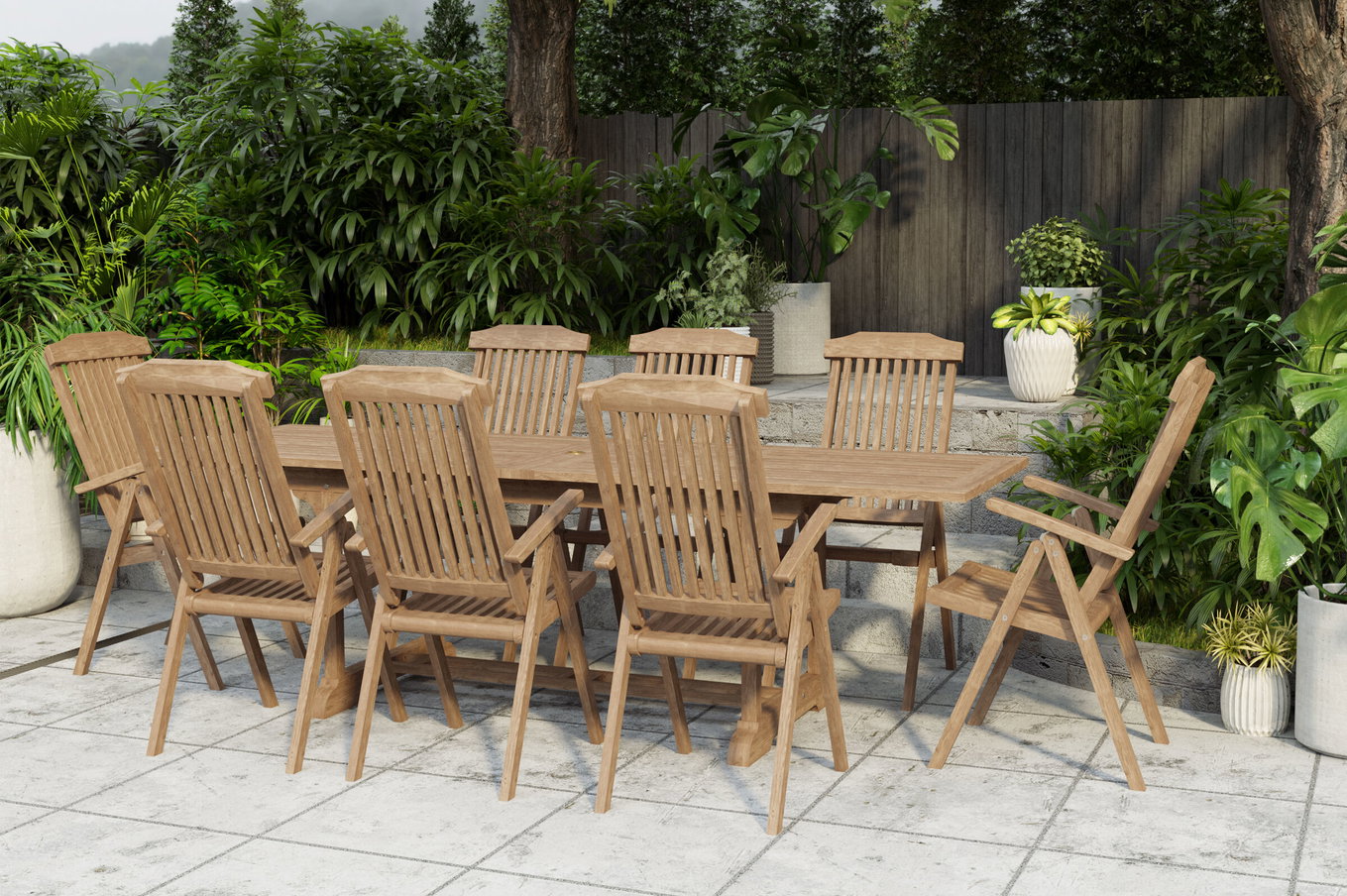 OUTFLEXX Ontario/Bounty Conjunto de comedor para jardín, natural, Teca, 195/295 x 90 cm, 8x Silla plegable 24369__1