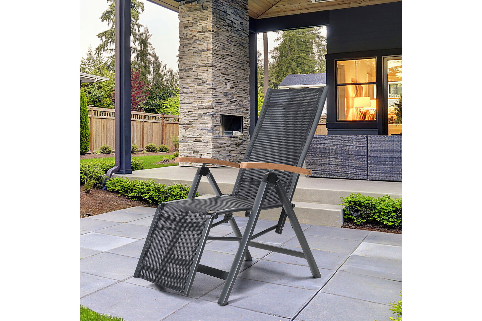 OUTFLEXX Sillón Relax, antracita mate, Aluminio/Teca, 73x62x111cm