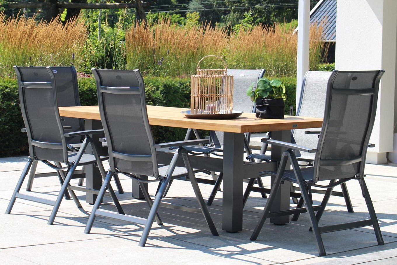 HARTMAN Modelo especial Yasmani/Alice Comfort Conjunto de comedor de jardín, xerix, Aluminio/Madera de teca, 240x100cm, 6 sillas plegables 19051__1