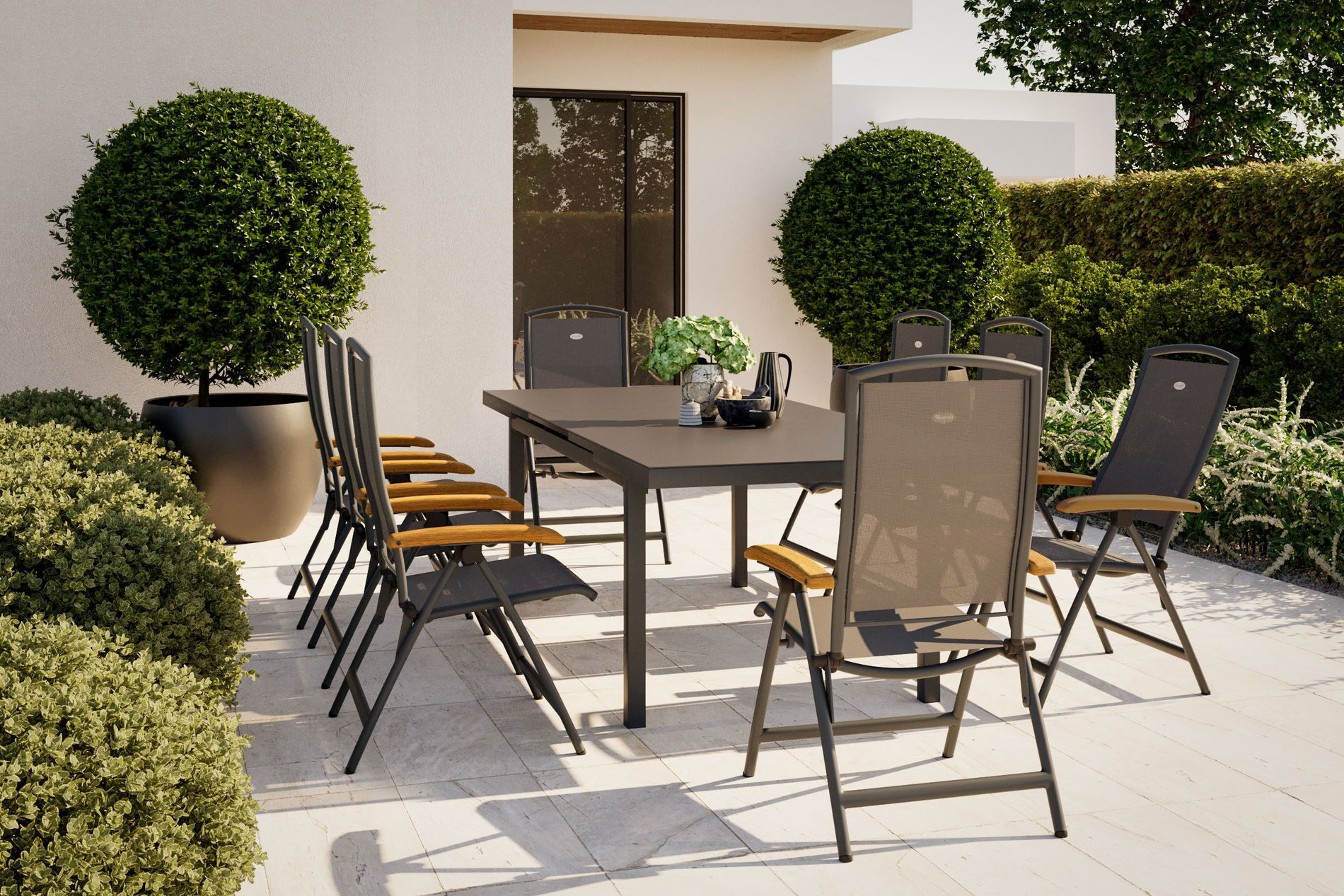HARTMAN Raffaelo Conjunto de comedor de jardín, xerix, Alu/Textilene, Mesa 180/240x100cm, 8 Sillas plegables 19350__1