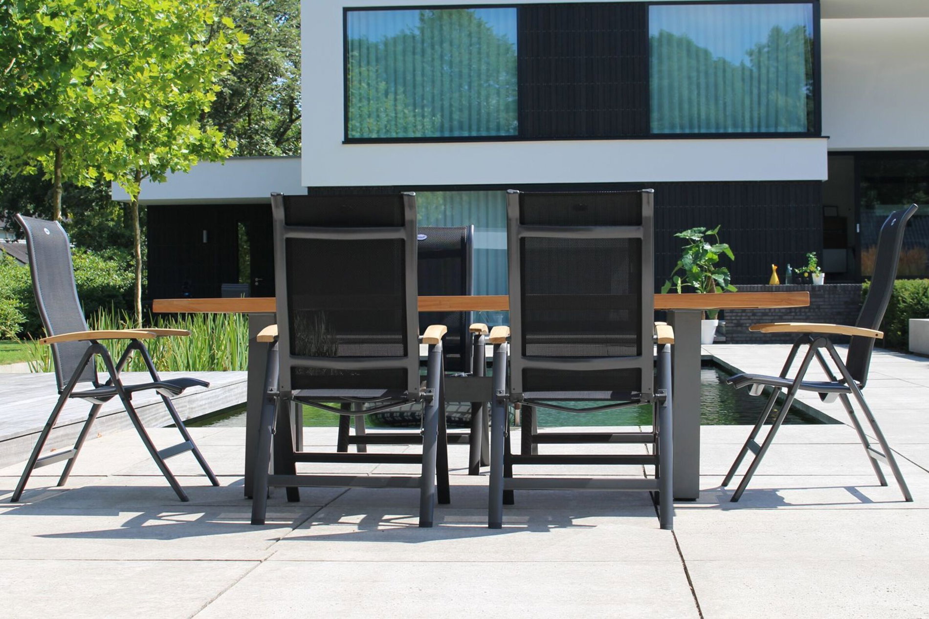 HARTMAN Modelo especial Yasmani/Alice Conjunto de comedor de jardín, xerix, Alu/Madera de teca, 4x4 textiles, 240x100cm, 6 sillas plegables 19045__1