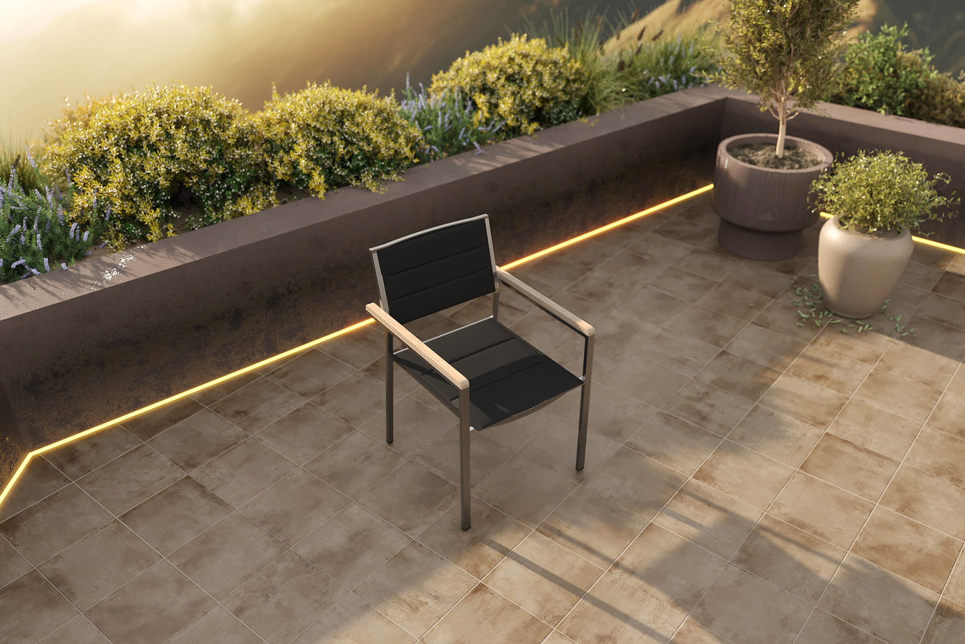 OUTFLEXX Silla, negro, acero inoxidable/textileno, acolchada, reposabrazos de madera de teca, 62x56,5x86cm