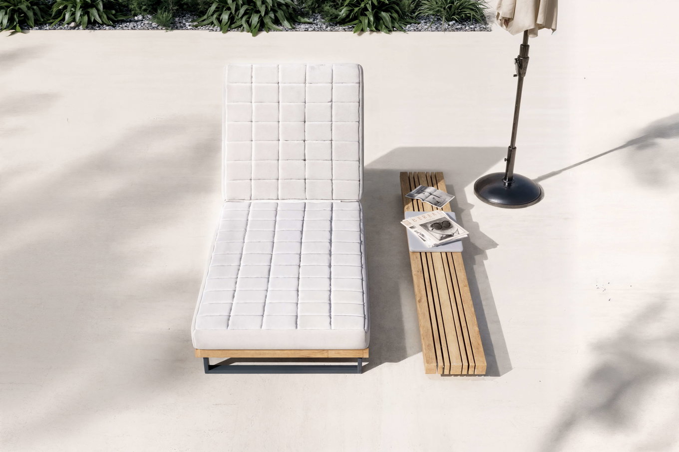 OUTFLEXX Icon Conjunto Tumbona de jardín, Gris claro, Aluminio/Teca/Olefina, 213 x 59 x 34 cm, Mesa auxiliar incluida, respaldo ajustable, Producto certificado FSC® 80533__1