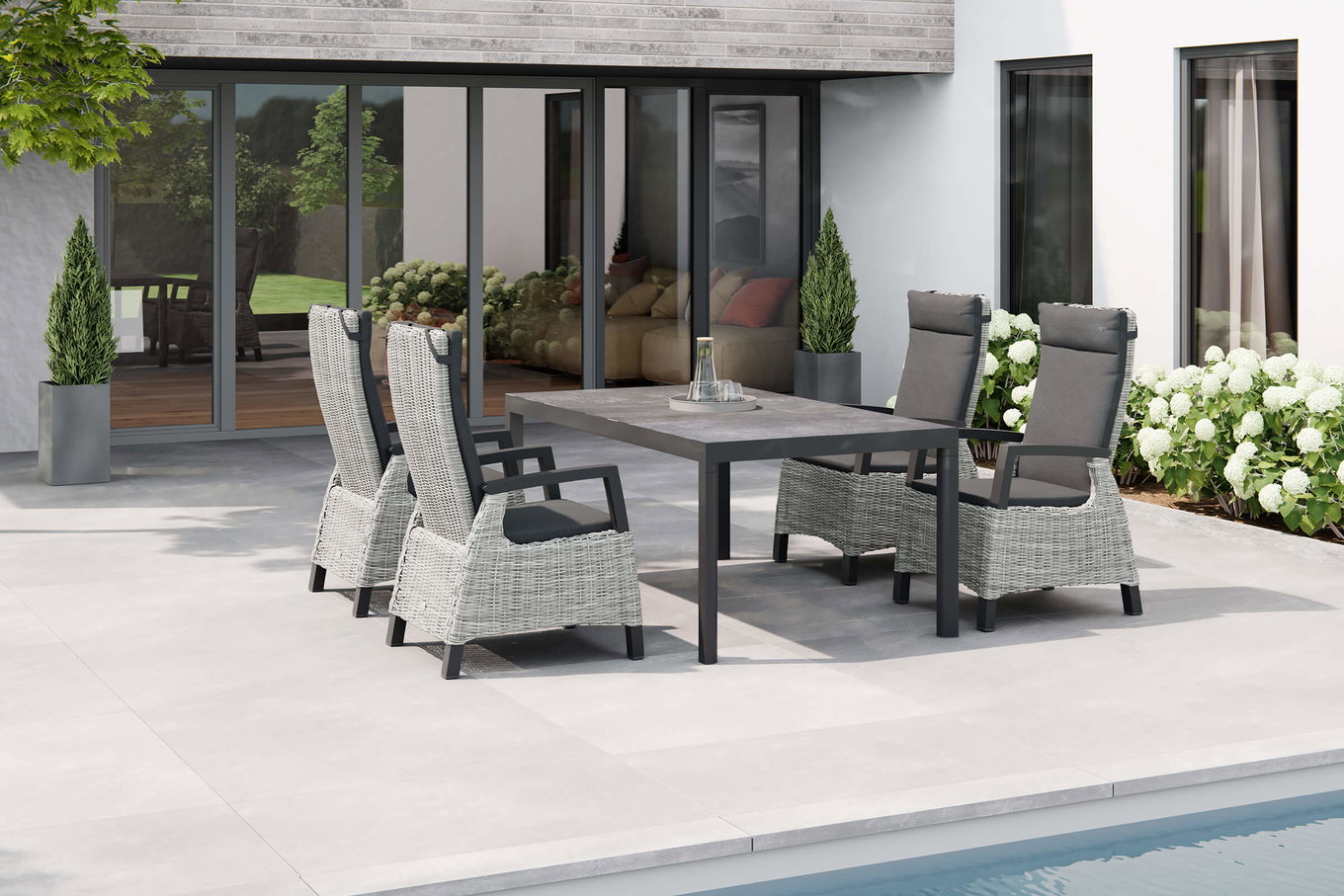 SIENA GARDEN Carlos/Corido Conjunto de comedor de jardín, antracita/gris, Alu/Trenzado/Cerámica, Mesa de comedor 180 x 100 cm, incl. 4 sillas Dining 23766__1