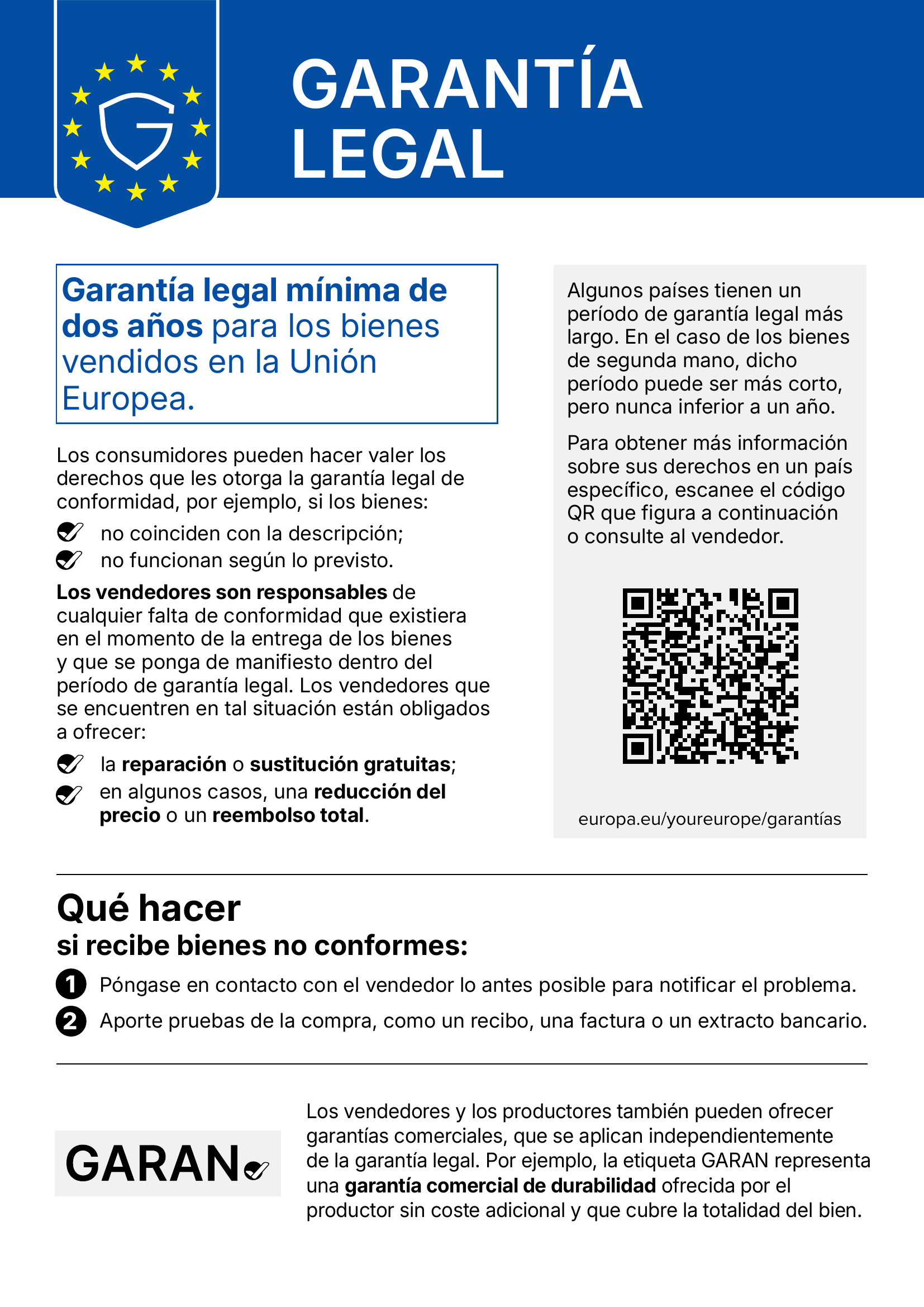 Aviso oficial de la UE sobre la garantía legal